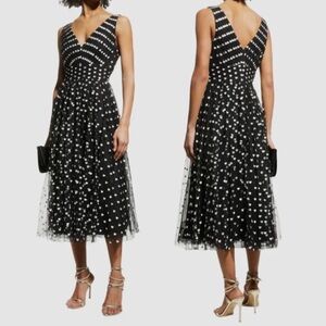 Marchesa Notte Heart Embroidered Tulle Midi Dress NEW Size 8